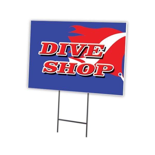 Dive Shop Yard Sign & Stake outdoor plastic coroplast window, C-1216 Dive Shop